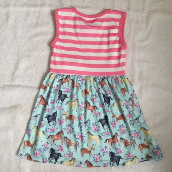 Pink and Blue Sleeveless Horse Patterned Dress, size 4T - Picture 4 of 4